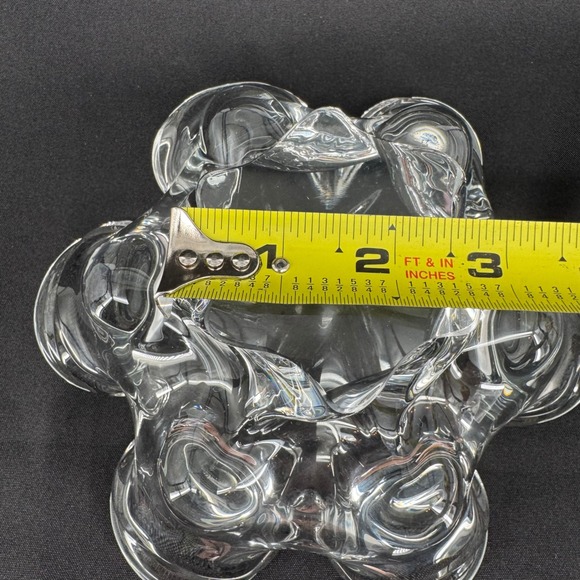 Murano Clear Art Glass Hand Blown Bowl Decorative Candy Dish Ruffled Edge Heavy - Picture 5 of 7